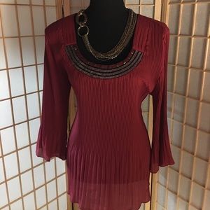 Nikola - Top wine/color embellished neckline.